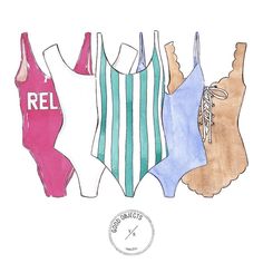 three women's swimsuits in different colors and sizes are shown on a white background