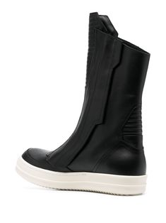 Rick Owens round-toe Leather Boots - Farfetch Slip-on Calf Leather Boots With Rubber Heel Cap, Low-top Leather Boots With Rubber Heel Cap, Black Low-top Calf Leather Boots, High-top Calf Leather Boots For Streetwear, Slip-on Boots With Textured Sole For Streetwear, Leather Boots For Streetwear With Flat Heel, Calf Leather Slip-on Boots With Rubber Heel Cap, High-top Calf Leather Boots With Rubber Sole, Black Calf Leather Boots For Streetwear