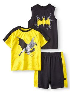 Batman 3 PC Short Sleeve Shirt Shorts Outfit Set Boy Size 5/6 New without tag Polyester Casual Cotton Short Set For Playwear, Casual Cotton Sets With Character Print, Cotton Character Print Sets For Playwear, Cotton Short Set With Graphic Print Short Sleeve, Cotton Playwear Sets With Graphic Print, Cotton Graphic Print Playwear Sets, Cotton Graphic Print Sets For Playwear, Casual Cotton Crew Neck Short Set, Casual Cotton Short Set With Crew Neck