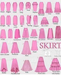 the instructions for how to wear skirts in different styles and colors, including pinks