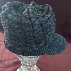 Questions? Leave A Comment Below! Super Soft Could Be Unisex Gray Winter Hat With Visor, Casual Cable Knit Hat For Fall, Black Knitted Brimmed Beanie, Gray Cold Weather Hat, One Size Fits Most, Black Brimmed Knitted Beanie, Gray Hats For Cold Weather, Black Slouchy One Size Hat, Black Slouchy Fit One Size Hat, Black Knit Hat One Size