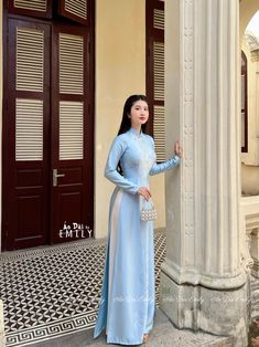 🌻Materia: 4D Silk Stretchy level: 1/10 🌻 The measurement of this ao dai (long dress) is in Vietnamese size (American size tends to be bigger for the same size). Please LOOK AT THE SIZE CHART CAREFULLY BEFORE ORDERING. There might have some chalk writings on the fabric due to making process. These marks can be washed away easily. 🌻🌻No returns or exchanges Buyer can contact seller about any issues with an order. 🌸 Follow us Facebook/aodaiemily www.aodaiemily.com 💜 Thank you very much!💜 Blue Ao Dai For Spring Formal Occasions, Formal Blue Ao Dai For Spring, Fitted Light Blue Ao Dai For Spring, Traditional Blue Ao Dai For Formal Occasions, Long Blue Ao Dai For Spring, Elegant Blue Fitted Ao Dai, Summer Fitted Blue Ao Dai, Blue Floor-length Ao Dai For Wedding, Traditional Fitted Blue Ao Dai