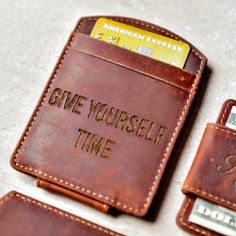 Note to self: Leave a note for yourself. #slimwallet #wallet #superslimwallet #giveyourselftime #leftcoastoriginal #magneticmoneyclip #leatherwallet #engravedwallet #minimalisticwallet #moneyclip #personalizedwallet #personalizedgift Leather Wallet With Engraved Logo For Everyday Use, Leather Wallets With Engraved Logo For Everyday Use, Vintage Leather Card Holder For Personal Use, Vintage Leather Card Holder For Everyday Use, Leather Wallets With Engraved Logo Gift, Vintage Leather Card Holder, Brown Leather Card Holder With Leather Patch, Brown Wallet With Engraved Logo For Everyday Use, Brown Wallets With Engraved Logo For Everyday Use