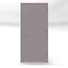 an open gray door on a white background