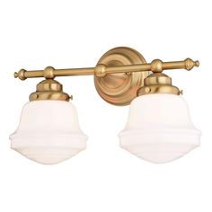 Schoolhouse Vanity Light, Antique Brass Bathroom Fixtures, Schoolhouse White, Brass Bathroom Light Fixtures, Brass Bathroom Fixtures, Brass Bathroom Lighting, 2 Light Vanity Light, Antique Brass Bathroom, Island Cottage