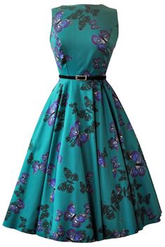 Teal Green Butterfly Hepburn Dress - £45. Made in London. Sizes 8-28. Hepburn Dress, Jw Fashion, Green Butterfly, Butterfly Dress, Vestidos Vintage, Mode Vintage, Audrey Hepburn