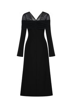 Crafted from elegant satin crepe, this midi dress exudes sophistication and grace. Its long sleeves and sheath silhouette add a touch of elegance, making it the perfect addition to your wardrobe for any special occasion. Luxury Long Sleeve Dress With Sheer Sleeves, Elegant Dinner Dress With Sheer Sleeves, Elegant Fitted Long Sleeve Evening Dress, Chic Long Sleeve Evening Dress With Fitted Bodice, Elegant Dress With Sheer Sleeves For Dinner, Long Sleeve Midi Dress For Gala, Evening Dinner Long Sleeve Maxi Dress, Elegant Long Sleeve Maxi Dress For Dinner, Long Sleeve Evening Dress For Dinner