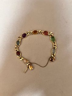 14K Solid Gold Bracelet with Beautiful Stones. A Fun Addition to Your Outfits. A Nice Gift. Good condition. Tested. Size Colorful Gold Jewelry, Spanish Jewelry, Solid Gold Bracelet, Beautiful Stones