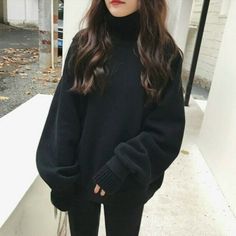 Women Lady Loose Pullover Sweatshirt Knitted Turtle Neck Casual Top Winter Black Please note this is in Asian sizing, smaller than western size e.g. UK, US, AU. Please check the measurements carefully before making a purchase.We suggest you buy one size larger. Please allow 2-4cm discrepancy due to different measurement method. If you are not sure which size to buy, please provide height and weight, we will recommend a suitable size. Due to monitor setting and photo shooting light,there may be s Turtleneck Hoodie, Sweatshirt Women Casual, Chic Sweatshirt, Turtleneck Sweatshirt, College Hoodies, School Looks, Long Sleeve Tops Casual, Looks Black, Womens Turtleneck