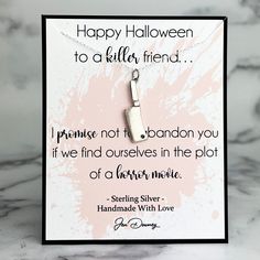 dark humor halloween friendship gift Horror Gifts For Him, Gifts For Halloween Lovers, Edgy Necklace For Halloween Gift, Horror Birthday Gifts, Gifts For Horror Lovers, Horror Themed Gifts, Halloween Novelty Necklaces As Gift, Knife Necklace, Valentine Gift Baskets