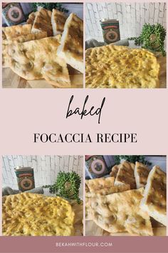 baked focaccia recipe on a cutting board with the words baked above it