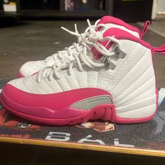 Used Pair Of Jordan 12 Hot Pink Sz 3.5 Kids Condition Is 8.5/10 Pink Basketball Shoes With Contrast Sole, Hot Pink Jordans, Jordan 12 Shoes, Pink Jordan 11, Jordan 11s, Pink Jordans, Pretty Sneakers, Pretty Shoes Sneakers, Shoes Jordan