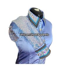 We Specialise in Showmanship, Horsemanship, Western Rodeo Queen Jackets, Show shirts, Show Pad and Show vest. Unveiling our Brand New Light Blue Show Shirt done by UnicornShowApparels ❤️ All the designs are made with beautiful pattern and comfortable material to avoid any problems related to design and fitting with a scope of future alterations. We priorities your comfort for your riding, by using high quality strechable cloth,which gives you freedom to move effortlessly being light, cool, comfortable and stylish. In our expressive designs We also offer our customers to use Leather instead of rexin in our Swirls Pattern and in different styles, In terms of crystals and stones we use Imported Material Preciosa like in this jacket. So we offer both exclusive and inexpensive designs to match Women Horse Riding, Horse Show Shirts, Show Shirts Western, Horse Show Shirts Western, Womens Western Show Shirts, Western Showmanship Jackets, Horsemanship Shirt, Horse Riding Shirt, Showmanship Jacket