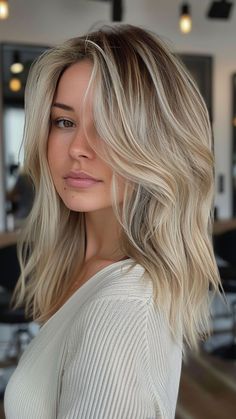 hair hairstyles,hair styles for long hair,hair cut,hair beauty,hair styles for medium hair,hair and skin and nails,hair hairstyling,hair length,hair straightener,hair drawing,hair cuts,hair colors #HairstyleTrends #HairTransformation #CurlyHairRoutine #BraidedHairstyles #HairColorInspiration #HairCareTips #ShortHairStyles #BalayageHair #WeddingHairstyles #HairAccessories #NaturalHair #HealthyHair #LongHairDontCare #MensHair #HairGoals #EasyHairstyles #HairGrowth #UpdoHairstyles #BlondeHair #HairProducts Blonde Balayage Hair Medium Length, Blonde Balayage Hair Color Ideas, Blonde Root Balayage, Blonde Hair Color Ideas Root Smudge, Fall Blonde Straight Hair, Blond Hair Root Shadow, Short And Blonde Hair, Collarbone Length Hair Blonde Balayage, Dark Root Blend To Blonde