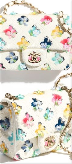 ♦Chanel white multicolour mixed fibres sequins imitation pearl mini flap bag #chanel #bags #white #brilliantluxury Chanel Flower, Sequin Bag, Mini Bag