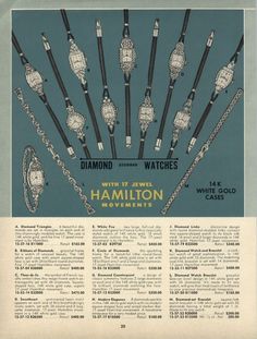 Watch Advertisement, Booth Display Ideas Diy, Lady Hamilton, Diamond Outline, 1950s Jewelry, Antique Costume Jewelry, Hamilton Watch, Great Ads, Jewelry Ads