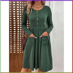 Season:Winter,Fall,Autumn; Fabric:Polyester; Sleeve Length:Long Sleeve; Look After Me:Machine wash; Gender:Women's; Style:Fashion,Modern,Streetwear; Elasticity:Micro-elastic; Occasion:Date,Daily,Going out,Weekend; Fit Type:Regular Fit; Dresses Type:Plain Dress,Casual Dress,A Line Dress,Swing Dress; Design:Button,Pocket; Neckline:Crew Neck; Listing Date:11/21/2023; 2024 Trends:2023; Bust:; Hips:; Length:; Shoulder Width:; Sleeve:; Waist:; Fit US Size:; Fit UK Size:; Fit EU Size:; Dress Length Typ Winter Wonderland Dress, Long Sleeve Dress Winter, Wonderland Dress, Round Neck Dress, Crop Top Dress, Crewneck Dress, Long Sleeve Short Dress, Daily Dress, Types Of Dresses