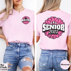 This trendy cheer senior Class of 2025 shirt with pink pom pom makes a great cheerleader senior grad gift. The shirt is customized with name and year, if you require a different pom pom color please reach out via Etsy message. The shirt has a unisex fit. Please see the size chart and fit guide in the listing photos. STYLE GUIDE * Comfort Colors® * Quality unisex crewneck tee * Relaxed fit with tubular body * Pre-shrunk & garment-dyed fabric for a soft vintage look & feel   MATERIAL *100% ethically grown ring-spun US cotton 👉 SIZE GUIDE You can find the size guide in the listing photos including measurements. Please check these before purchase and if in doubt, compare to one of your own comfortable fitting garments so you can be sure to order the correct size. If you are unsure as to what Pink Short Sleeve T-shirt For College, Custom Print Pink Top For College, Pink Custom Print Top For College, Pink Tops With Team Name For Fan Gear, Pink Team Spirit Tops For Fan Gear, Pink Team Spirit T-shirt With Short Sleeves, Pink Tops Team Spirit Fan Gear, Pink Tops For Fan Gear With Team Spirit, Pink Short Sleeve Tops With Team Name