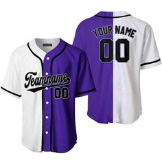 Custom Purple Gray White Split Fashion Baseball Jerseys For Men & Women JN10152_7588 PRODUCT INFORMATION 100% polyester blended fabric, offers outstanding durability, insulation, and wrinkle resistance. Machine wash in cold with similar colors/no bleach/low iron. Breathable, durable, and easy to care for. Moisture-wicking. Advanced 3D Printing Technology: This makes the NEVER FADE hoodies/shirt with machine washing or hand washing. USA standard size. Please refer to our size chart before you ord Baseball Uniforms, Custom Baseball Jersey, Team Uniforms, Uniform Design, Baseball Team, Purple Gray, Team Names, Baseball Jersey, Baseball Jerseys