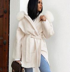 Find ideas๏ฟฝand inspiration for Women Winter Wool Coat Fur Collar Cuff Hood Cashmere Jacket Belt Warm Outwear, Womens Coats Jackets Jacket Belt, Winter Trench, Wool Winter Coat, Coat Fur, Real Fur Coat, Fur Hood Coat, Winter Outwear, Cashmere Jacket, Womens Cashmere