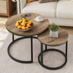 42017750220842 Round Coffee Table Wood, Coffee Table Set Of 2, Vintage Design Style, Nesting Coffee Table, Round Wood Coffee Table, Perfect Coffee Table, Wooden Pattern, Industrial Coffee Table, Coffee Table Set