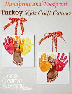 handprint and footprints turkey kids craft canvass