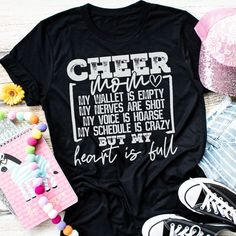 100% cotton shirt or cotton/poly blend (color dependent). Classic fit. Wash inside-out in cold water. No fabric softener. Hang dry or tumble dry low to extend the life of your shirt. Cross Country Mom, My Heart Is Full, Heart Is Full, My Wallet, Competitive Cheer, Cheer Shirts, Book Shirts