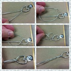 four pictures showing how to make a chain bracelet