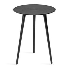 a small black table with two legs and a round top on an isolated white background