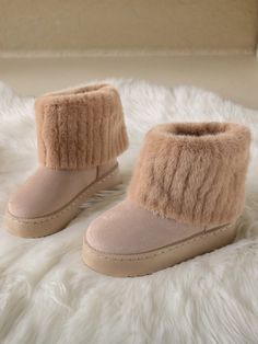 1pair Solid Color Mid-Calf Women's Furry Snow Boots, PVC Thick-Soled, Fur Decoration On The Mouth, Comfortable & Warm, Autumn & Winter Khaki         Women Shoes, size features are:Bust: ,Length: ,Sleeve Length: Fur Decoration, Fur Decor, Women Long Cardigan, Outdoor Bag, Snow Boots Women, Retro Women, Warm Autumn, Outdoor Shoes, Kids Sleepwear