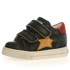 Step into style with the Falcotto Sasha Vl Casual Shoes! These shoes feature a military green design with a playful yellow star on the side. The red back tab adds a pop of color while the double hook and loop closure ensures a secure fit. Finished with a distressed outsole for a cool, edgy look. Made in Serbia Boys Casual Shoes, Edgy Look, Boys Casual, Green Design, Military Green, Casual Shoes, Color Pop