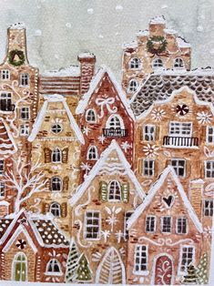 Gingerbread Village Christmas Print, Gingerbread Town, Watercolor Paper, Holiday Art - Etsy Jolly Gingerbread Village, Gingerbread Village Drawing, Gingerbread House Background, Cozy Art Aesthetic, Christmas Aesthetic Art, Gingerbread House Painting, Gingerbread House Illustration, Gingerbread Watercolor, Xmas Widgets