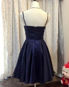 Navy Blue Straps Sweetheart Short Homecoming Dresses on Luulla Shiny Dresses, A Line Shorts, Short Homecoming Dress, Home Dress, Homecoming Dresses Short, Blue Satin, British Indian, Different Fabrics, Skirt Top