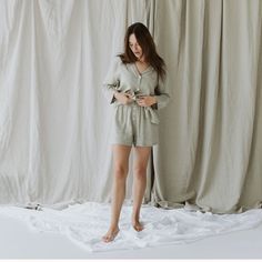 Our solid colored sleepwear collection is made from our heirloom linen blended with bamboo derived rayon for extra drape and softness. The Esme Short is a modern take on classic boxers with a high rise relaxed fit and faux button fly. Linen Blend, High Rise, Long Sleeve Dress, Relaxed Fit, Color