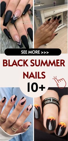 Elevate your summer style with the sophistication of black nails. Opt for a glossy finish for a sleek look or go matte for a modern twist. Add minimalist designs like stripes or dots for understated elegance, or amplify the drama with metallic accents. Whether by the pool or at a soirée, black nails exude confidence and style that is both timeless and versatile. Stand out boldly this season with captivating black nail art.