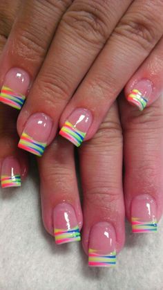 pretty spring/summer  colors Cute Summer Nail Designs, Abstract Nail, French Manicure Designs, French Manicure Nails, Painted Nails, French Tip Acrylic Nails, French Nail Designs