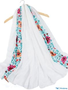 OrcaJump - Womens Plain Embroidered Floral Viscose Shawl Scarf from Indian Bandana Print Cotton Scarves and Wraps Soft F Embroidery Pattern Flowers, Fall Fashion Accessories, Cotton Scarves, Muslim Hijab, Design Embroidery, Shawl Scarf, Linen Style, Cotton Scarf, Bandana Print