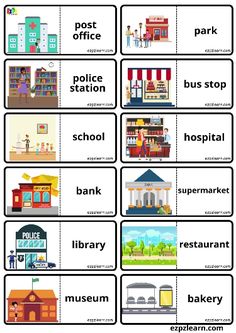 the different types of buildings and their names in this worksheet for children to learn