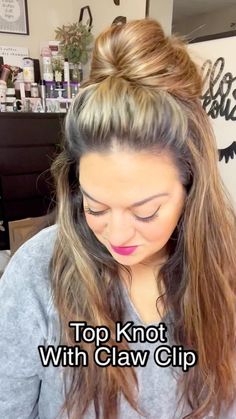 Gina Dinko | Top knot made easy! ❤️ #hair #hairstyle #hairhack #easyhairstyles #hairtutorial #topknotbun | Instagram Hair Knot Tutorial, Half Top Knot, Easy Trendy Hairstyles, 60 Hairstyles, Top Knot Bun, Pool Hairstyle Ideas, Top Knot Hairstyles, Hair Upstyles, Hair Knot