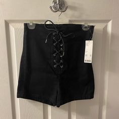 Women’s Urban Outfitters High Waisted Shorts, In Black. Lace Tie Up Feature In Front, Side Zipper. Super High Waist, Form Fitting, But Stretchy And Comfortable! Never Been Worn! Size 26 (Should Fit Someone Size Xs/Small) Cheap High-waist Shorts From Urban Outfitters, Urban Outfitters Shorts, Lace Tie, High Waisted Shorts, Side Zipper, Black Lace, Urban Outfitters, High Waist, High Waisted