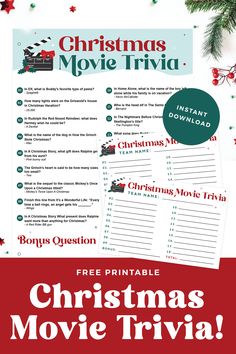 Have some fun this holiday season with this free printable Christmas movie trivia questions and answers! Holiday Movie Trivia With Answers, Christmas Movie Trivia Printable, Christmas Trivia Questions And Answers Free Printable, Christmas Movie Trivia With Answers, Movie Trivia Questions And Answers, Christmas Trivia Quiz, Christmas Movie Trivia