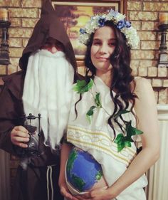 Mother Nature And Father Time, Maternity Halloween Costumes, Maternity Halloween, Mom Halloween Costumes, Knotty Hair, Mom Costumes, Pregnancy Costumes, Pregnant Halloween Costumes