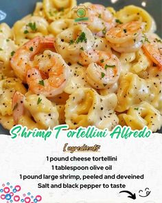 shrimp tortellini alfredo recipe on a plate