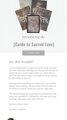 the front page of a website for sacred love