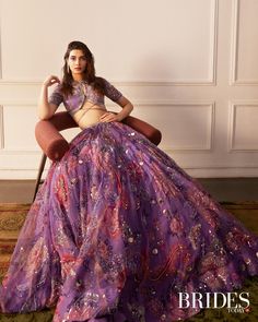 Lilac Printed Embroidered Lehenga Set Mahima Mahajan - Fabilicious Fashion Lilac Lehenga, Mahima Mahajan, Purple Lehenga, Lehenga Style Saree, Indian Bridesmaid Dresses, Sangeet Outfit, Lehenga Style, Embroidered Lehenga, Lehenga Designs