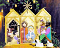 the nativity scene is made out of plastic beads