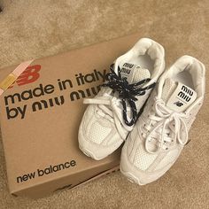 Only Worn Once. Comes With Original Packaging Size 35.5 Miu Miu New Balance, Miu Miu Sneakers, New Balance White, Miu Miu Shoes, White Sneaker, Miu Miu, Gray White, New Balance, Packaging