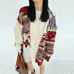 image_0 Trendy White Patchwork Sweater, Knit Patchwork Sweater For Layering, Patchwork Crew Neck Winter Cardigan, Casual Red Patchwork Sweater, Casual Acrylic Sweater With Color Matching, Casual Knit Cardigan With Color Matching, Trendy Patchwork Knit Sweater, Trendy Knit Patchwork Sweater, Trendy Red Sweater With Patchwork