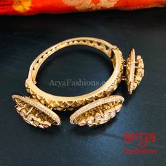 Veer Zara Jadau Kundan Bracelet/ Jaipuri CZ Rajwadi Openable Designer Bracelet Festive Kundan Fusion Bangle, Fusion Kundan Bracelets With Stone Work, Festive Fusion Style Bangle With Hand Set, Fusion Style Cutdana Bracelets For Wedding, Heavy Fusion Style Bracelets For Festive Occasions, Fusion Style Bangle For Wedding And Diwali, Festive Fusion Bangle With Hand Set, Heavy Fusion Bracelet For Festive Occasions, Fusion Style Bracelet For Wedding And Diwali