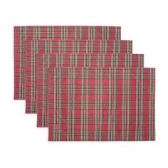 three red and green plaid place mats